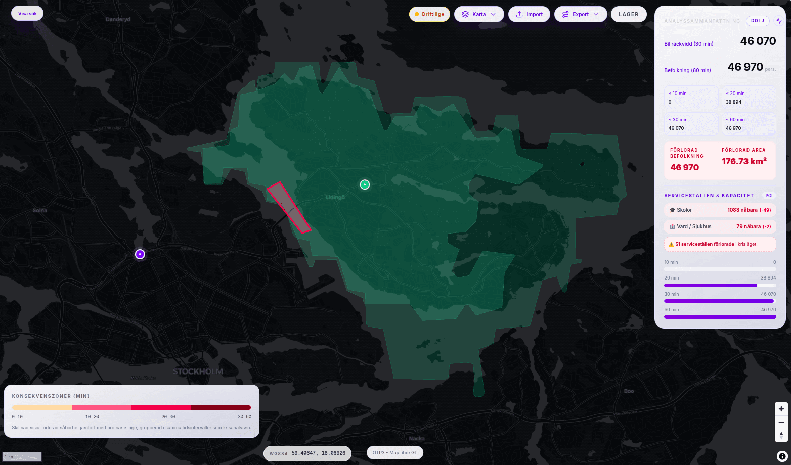 Simulering av vägavstängningar och krisomledning