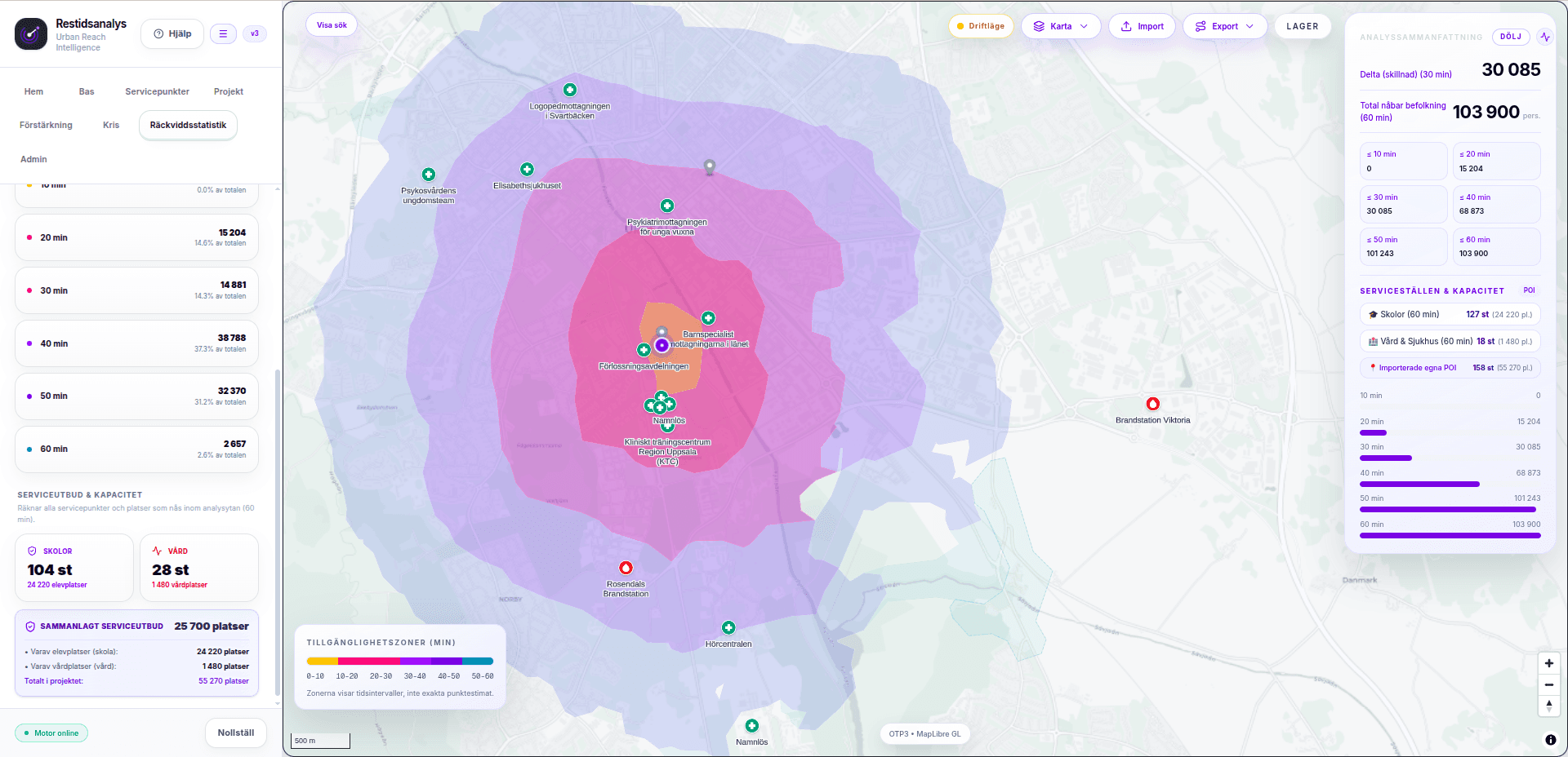 Multimodal tillgänglighetsanalys och restidszoner